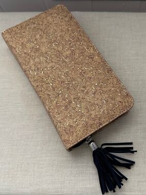 Beauticontrol Slim Cork Cosmetic Bag Blue Snakeskin Interior 8"x4" w/ Zipper